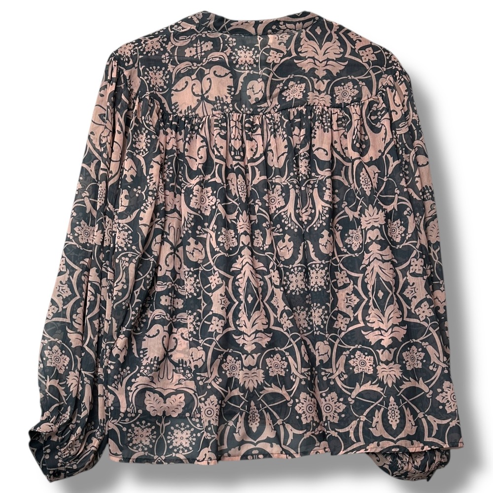 Let Me Be Anthropologie Peasant Top XS Black Floral Boho Cottagecore Earthy - Picture 3 of 8